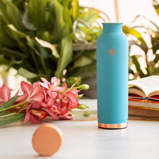 Pure Copper Water Bottle with Soft Silk  Finish Color-900 ML