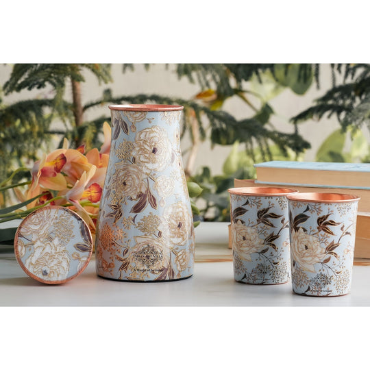 Copper Gold Printed Bedroom Bottle with 2 Glasses