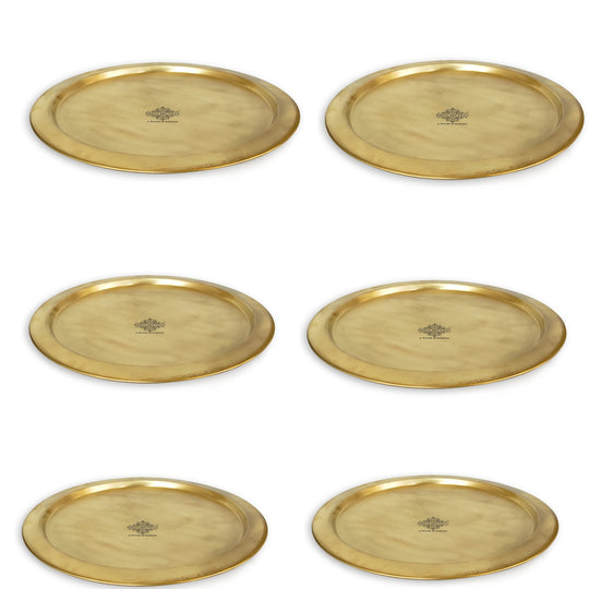 Brass thali set from Indian Art Villa with round handcrafted design in pure brass and subtle matte surface finish
