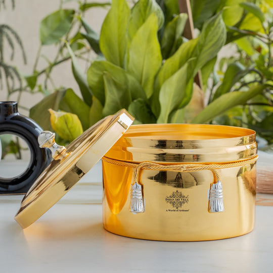 Handcrafted Pure Silver Plated Gold Polish Dry Fruits Box For Diwali, Festive Items