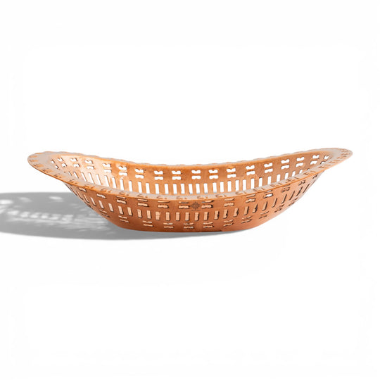 Copper Hammered Design Oval Bread Serving Basket