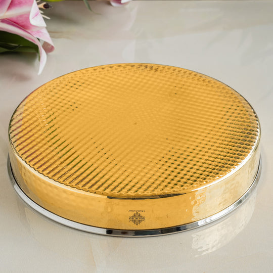 Pure Steel Brass Hammered Designer Plate, Thali, Serveware, Dinnerware, 34.04 cm