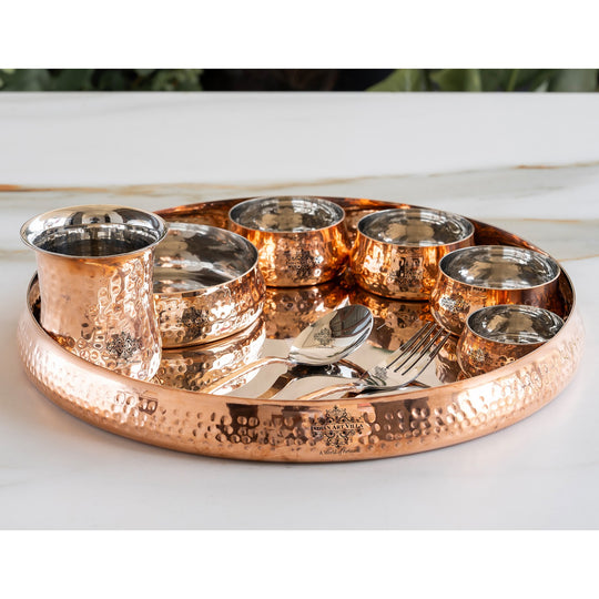 Steel Copper 9-Piece Hammered Curve Thali Set