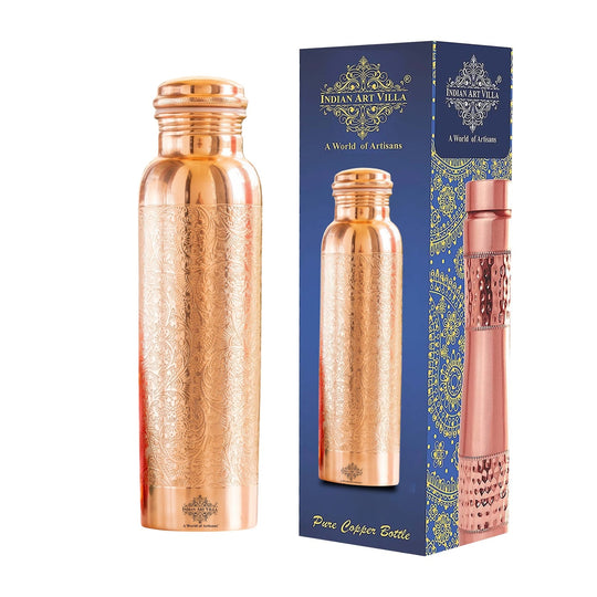 Pure Copper Water Bottle with Unique Artistic Designs – 900 ML