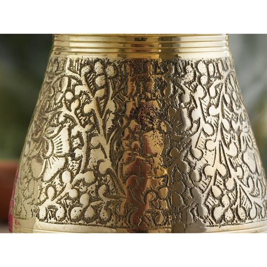 Pure brass glass Parsi Lota embossed design spiritual top view — Indian Art Villa