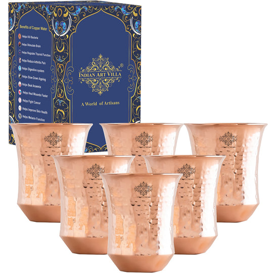 Pure Copper Plain & Hammered Design Glass, Drinkware, Tableware, Heavy Weight with 200 Grams