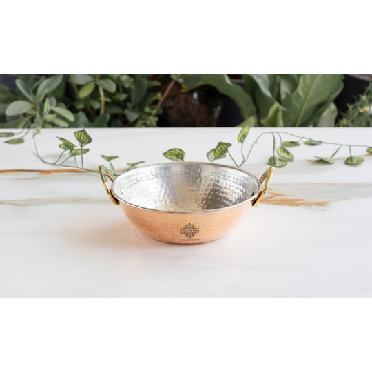 Pure Copper Kadai With Tin Lining, Hammered Design, Cookware & Tableware