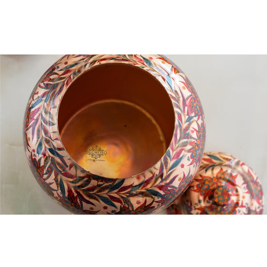 5 litre copper matka in traditional kitchen beside copper jug – copper pot for drinking water