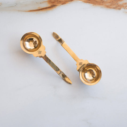 Brass Golchy Aarti Diya Set of 2 with Long Handle