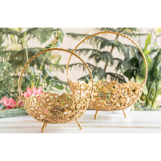 Brass Finish Decorative Hanging Basket with Cutwork