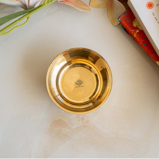 Handcrafted Pure Brass Embossed Round Shaped Bowl, Dinnerware, Serveware