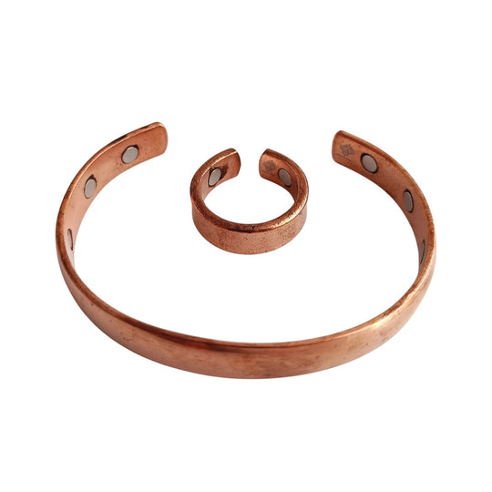 Pure Copper Plain Design Bangle with Magnet & Matching Ring