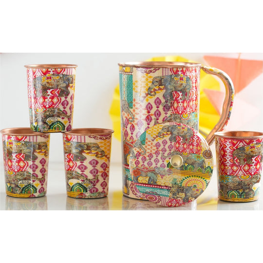 Pure Copper Printed Padharo Mhare Desh Jug & Glass Gift Set