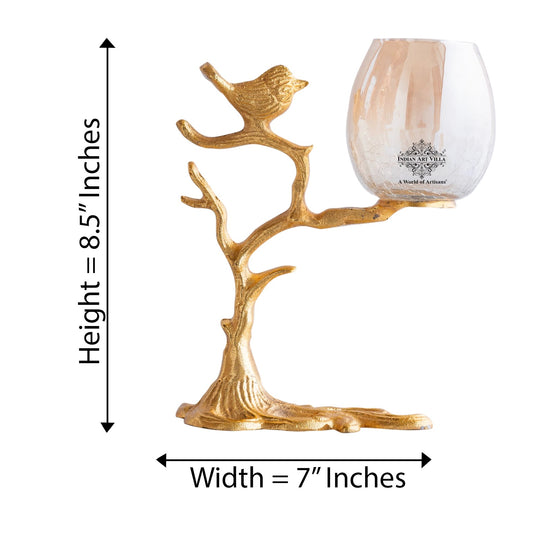 Gold Finish Decorative Candle Holder with Tree Bird Design – Elegant Home Decor Accent For Decoration And Gifting