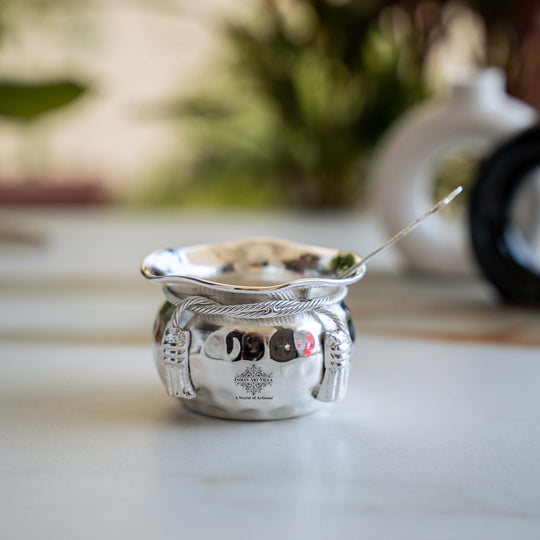 Silver Plated Handmade 1 M design Bowl 180 ML with 1 Spoon