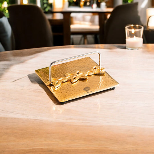 Brass Hammered Floral Napkin Holder