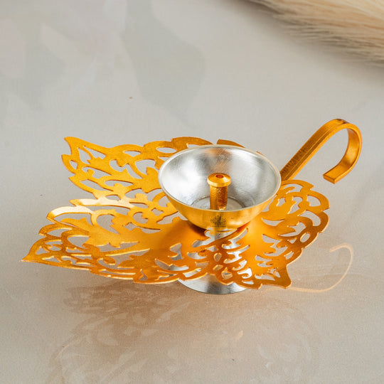 Silver Plated & Gold Finish Leaf Design Akhand Diya