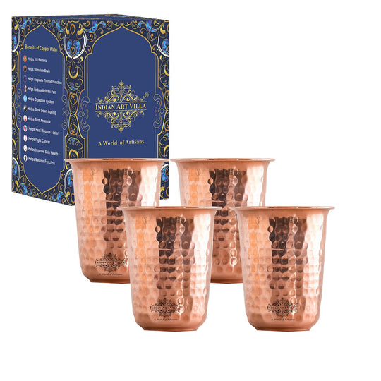 Pure Copper Hammered | Flower Design Glass 300ml
