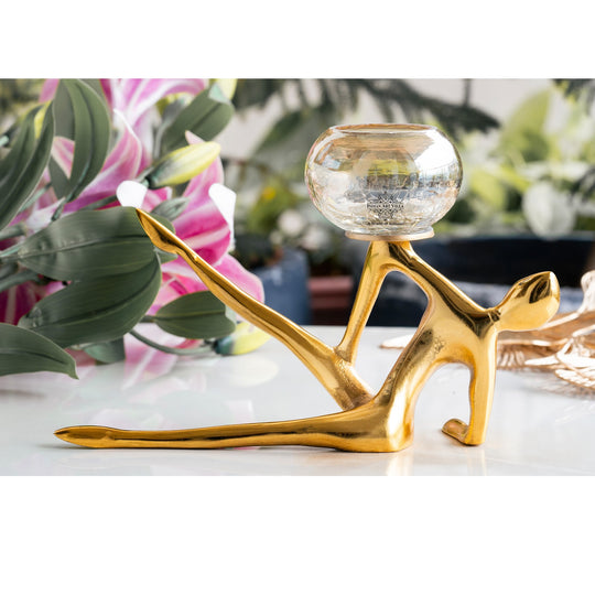 Gold Finish Lady Design Decorative Candle Holder