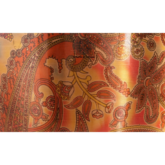 Printed Paisely Design Copper Water Dispenser Pot Matka, Storage, Home Kitchen Garden