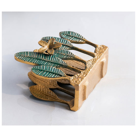 Brass Finish Green Leaf Design Decorative Napkin Tissue Holder – Luxurious Table Accessory