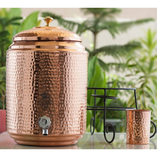 Pure Copper Hammered Water Pot Set – 10 L