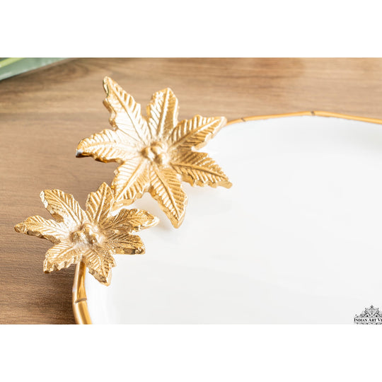Brass Finish Flower Design Decorative Serving Platter