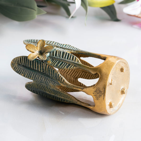 Gold Finish Green Leaf Decorative Cutlery Stand