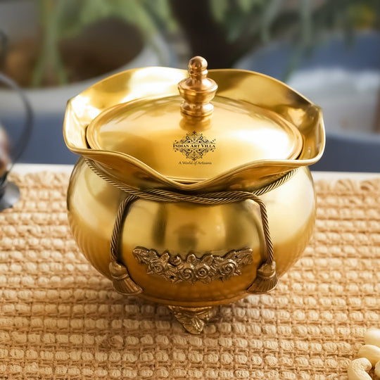 Pure Brass Floral Design Decorative Handi with Lid