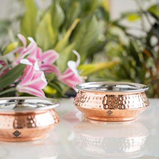 Steel Copper Mughlayi Handi with Hammered Design, Serveware, Tableware