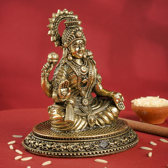 Pure Brass Laxmi Ji Murti 9 cm- Brass Murti for Wealth & Prosperity