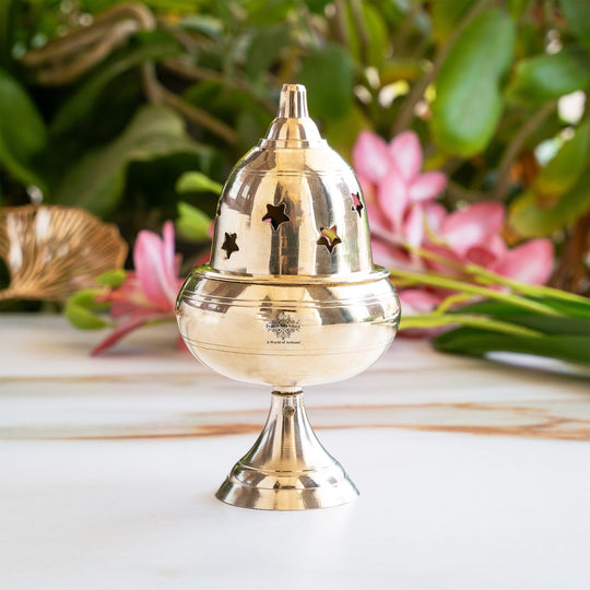 Brass Akhand Jyoti Diya with Star-Cut Protective Lid