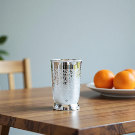 Embossed Design Silver Plated Glass With Red Box , Best For Parties , 250 ML