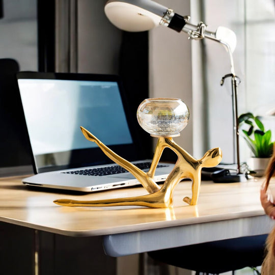 Gold Finish Lady Design Decorative Candle Holder