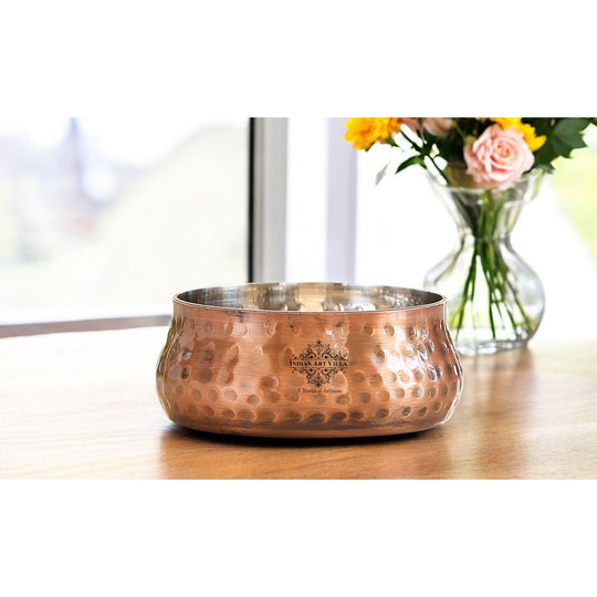 Indian Art Villa, Steel Copper Antique Finish Hammered Curved Bowl