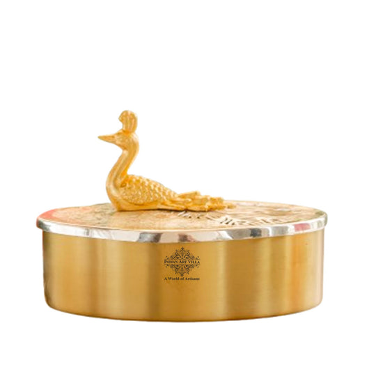 Silver Plated Brass Decorative Box With Peacock Design Knob, Ideal For Gifting