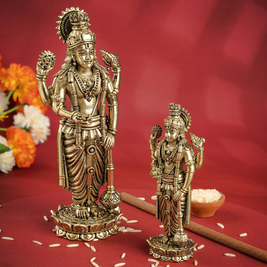 Pure Brass Lord Vishnu JI Idol – Four Armed Standing Statue on Lotus