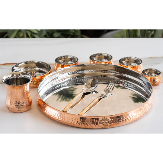 Steel Copper 9-Piece Hammered Curve Thali Set