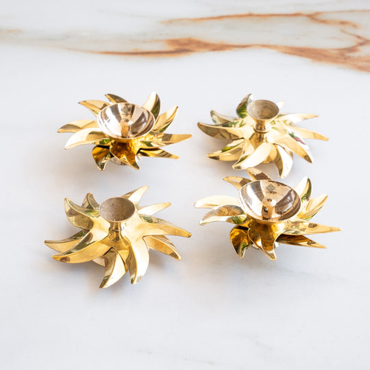 Brass Sunflower Design Diya Set of 4 -Temple Rituals & Traditional Gifting