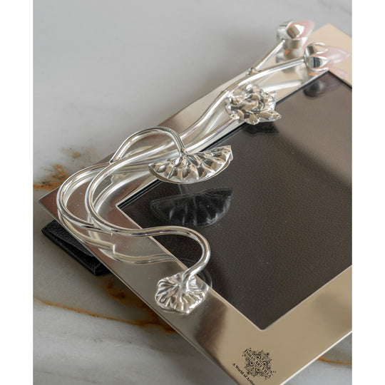 Silver-Plated Lotus Bud Flower Photo Frame – 24x19 cm (Inner Photo Size 18x13 cm), Decorative Picture Frame for Home Décor