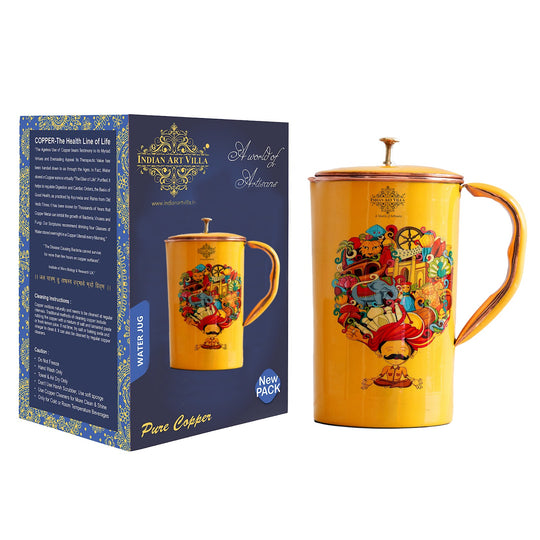 Pure Copper Printed Jug - Padharo Mhare Desh Design