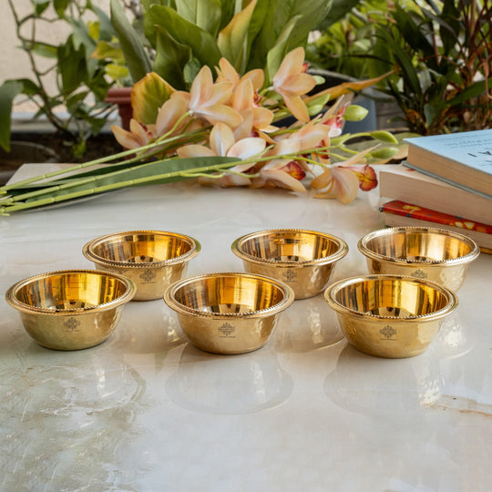 Pure Brass Bowl With Hammered Beading Design