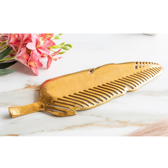 Brass & Antique Lacquer Matt Finish Leaf With Cutting Design Decorative Tray, – Elegant Display Tray, Home Décor Accent, Table Centerpiece