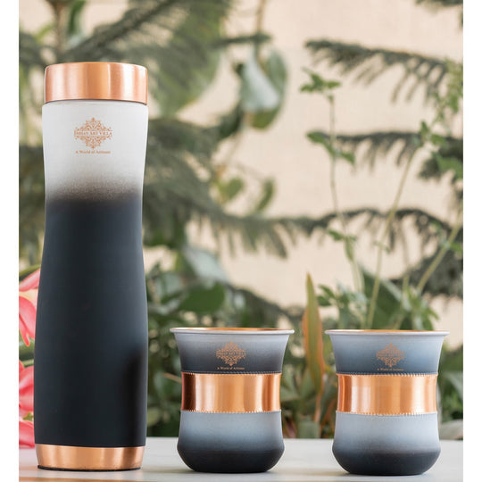 Premium shaded silk copper water bottle set, ombre tambe ki bottle for Ayurvedic drinking water and stylish kitchen use