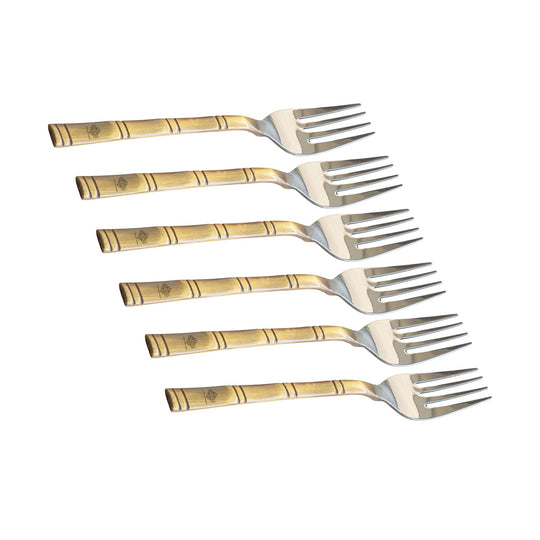 Steel Brass Fork with Bamboo Design Handle