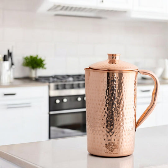 Pure Copper Hammered & Plain Designer Jug With Lid