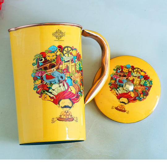 Pure Copper Printed Jug - Padharo Mhare Desh Design