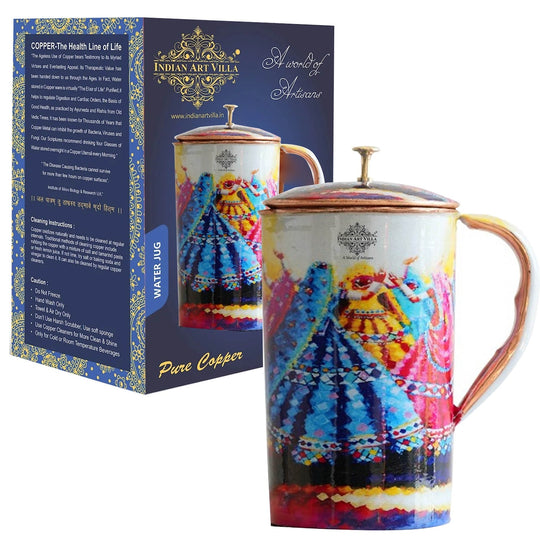 Pure Copper Printed Jug - Padharo Mhare Desh Design