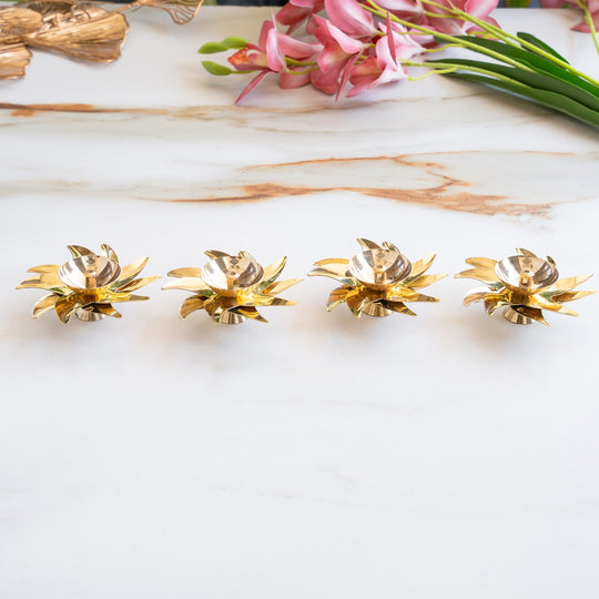 Brass Sunflower Design Diya Set of 4 -Temple Rituals & Traditional Gifting