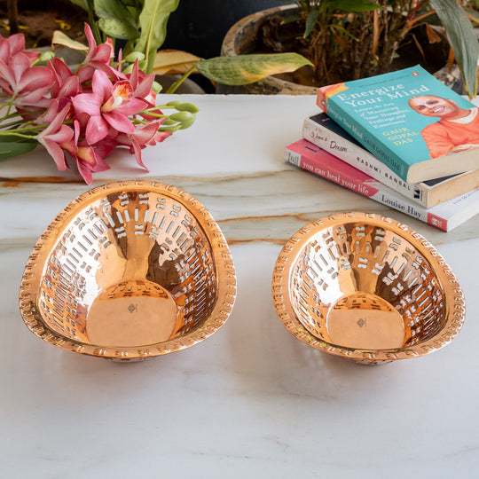 Copper Hammered Design Oval Bread Serving Basket